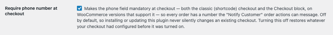 WooCommerce Checkout block with the Phone number field shown as required, with no ‘(optional)’ label